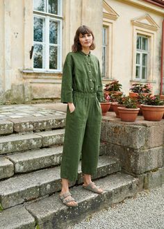 工作连身裤亚麻连身裤宽松亚麻连身裤| Etsy Green Relaxed Fit Overalls, Green Linen Casual Jumpsuits And Rompers, Green Linen Jumpsuits And Rompers For Spring, Casual Green Linen Jumpsuits And Rompers, Casual Linen Long Sleeve Jumpsuits And Rompers, Spring Green Linen Jumpsuits And Rompers, Green Overalls For Fall, Green Fall Overalls, Green Linen Jumpsuits And Rompers With Pockets