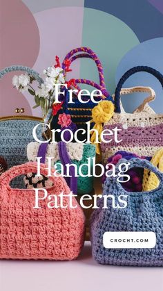 crochet handbags and purses with text overlay reading free crochet handbag patterns