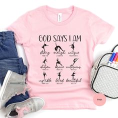 a t - shirt that says, go say i am on it next to some shoes