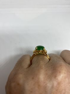 Vintage Lucky Green Nephrite Jade ring Fun jade is color enhanced Large green nephrite jade Ornate German Gold finished Vintage ring, does not tarnish, NOT sterling Size 6.5, 7 or 9 All rings are shipped free in the US in a nice gift box. Check out our over a THOUSAND great reviews Engraving is $4 per letter and is not always perfect depending on the piece. It can take a few days if the jeweler is busy. This is payable to Paypal Judithsltd@gmail.com Quartz Choker, Lucky Green, Nephrite Jade, Jade Ring, Vintage Ring, Ring Vintage, Gold Material, Silver Bracelets, Vintage Rings