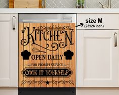 a wooden sign that says kitchen open daily for mom's service cook it yourself