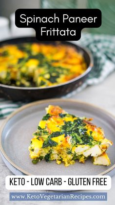 spinach and cheese frittata on a plate with text overlay that reads, spinach paneer frittata keto low carb - gluten free