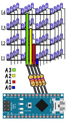 an electronic device with four wires connected to it and two other wires attached to the board