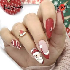 Click here to view more Fofosbeauty Press On Nails at lower price! Fofosbeauty--Festive Nail Art to Wear This Christmas! Press on nails 24 Pieces set 12 different sizes. Acrylic nails art accessories design 24 pcs set full nail design fake nail tips with free nail glue sticker sheet and mini nail file. These tools can help you wear fake nails better, and the operation is easy and convenient for everyone. Get into the holiday spirit with our exclusive Christmas-themed nail wraps! Perfect for addi Nail Noel, Blue Christmas Nails, Candy Cane Nails, Winter Nails Acrylic