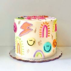 Preppy birthday party inspo pink It’s A Vibe Birthday, Good Vibes Cake Ideas, Smiley Face Lightning Bolt Cake, Cute Cake Ideas Easy Simple, Preppy Birthday Cake Aesthetic, Cute Smash Cakes, Good Vibes Birthday Cake, Vibin Thrivin And Thirteen Birthday Party, Fun Decorated Cakes