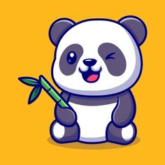 a cartoon panda holding a bamboo stick