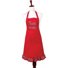 red apron saying 'baking Christmas memories' Cookies Outfit, Peppermint Fudge, Ruffle Apron, Baking Christmas, The Gingerbread Man, Embroidered Apron, Cute Christmas Wallpaper, Christmas Aprons, Christmas Decorations Bedroom