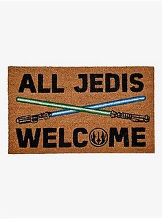 star wars door mat with two lightsabes and the words, all jeds welcome