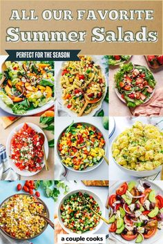 an advertisement for the summer salad cookbook with pictures of different types of salads