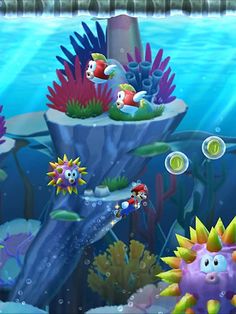 the underwater scene in mario kart's world is very colorful, and it looks like