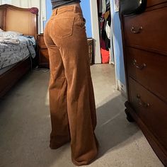 Brand New, Haven’t Worn Except To Try On And For These Pics! Brown Corduroy Wide Leg! Brown Fall Pants, Light Brown Clothes, Cute Brown Pants, Light Brown Pants Outfit, Brown Wide Leg Pants Outfit, Brown Wide Leg Jeans, Brown Pants Outfit, Wide Leg Outfit, Shopping List Clothes