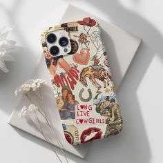 an iphone case with various images on it