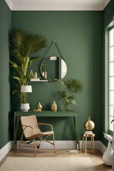 GreenDreams, Lushness, PaintColors, 2024 Ideas For Painting Walls Bedrooms, Painting Ideas On House Wall, Jungle Green Paint Color, Home Painting Colour Ideas Hall Interior, Green Home Gym Paint Colors, Green House Paint Interior, Best Green Living Room Paint Color, Hall Paint Design, House Design Trends 2024