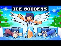 an ice godess is standing in front of two boxes with snow on the ground