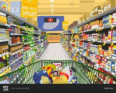 an image of a grocery store aisle filled with food and drink items, including milk