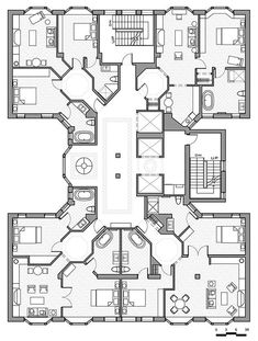 the floor plan for an apartment with three floors and four rooms, all in different sections