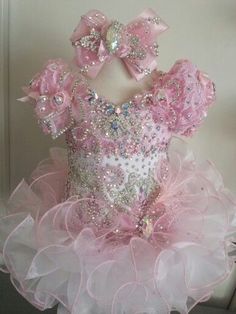 Beautiful pageant dress in pink and white from www.royaltydesigns.net Pageant Mom, Pagent Dresses