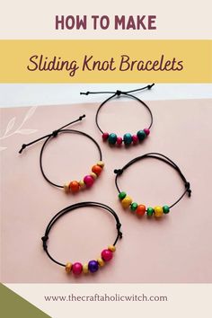 How to Make Beaded Bracelets with Adjustable Sliding Knots Diy Birthday Party Decorations, Make Beaded Bracelets, Cord Bracelet Diy, Kids Bead Bracelet, Sliding Knot Bracelet, Knot Bracelets, Diy Bracelets With String, Pony Bead Bracelets, Friendship Bracelets Easy