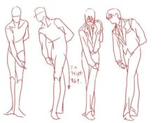 a line drawing of three men in suits and ties looking at each other with their hands on their hips