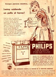 an old advertisement from the 1950's shows a woman cooking