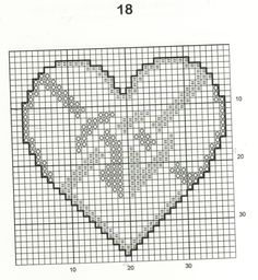 a cross stitch heart is shown in the middle of a graphing sheet with numbers on it