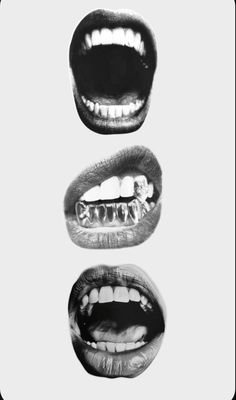 three different types of mouth shapes with teeth and gums in black and white photo