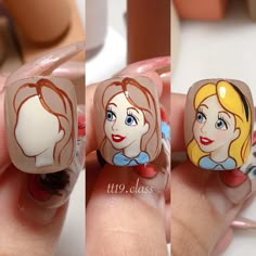 Nail Chibi, Disney Nail, Judy Nails, Nail Shapes Squoval, Alice In Wonderland Nails, Cartoon Nail Designs, Nail Tutorial Videos