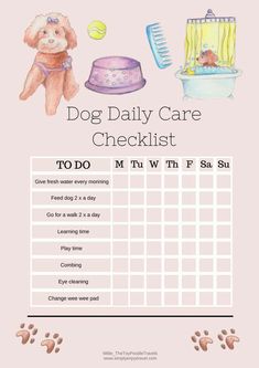 a dog daily care checklist is shown