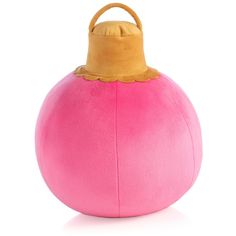 a large pink ball with a wooden handle on the top is sitting in front of a white background