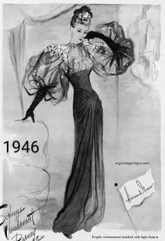 an old fashion magazine cover featuring a woman in a long dress with flowers on her shoulders