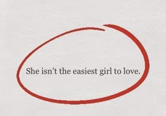 a red circle with the words she isn't the fastest girl to love