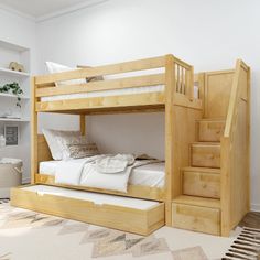 STELLAR TR NP : Bunk Beds Twin Medium Bunk Bed with Stairs and Trundle Bed Dresser Bookcase, Bunk Bed With Stairs, Bed With Stairs, Full Size Bunk Beds, Curved Bed, Trundle Mattress, Bookcase White, Bed Stairs, Bunk Beds With Stairs