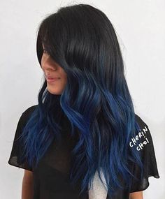 Black And Blue Hair, Blue Black Hair, Black Hair With Highlights, Blue Wig, Ombre Hair Color