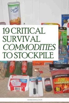 survival commodities Pinterest image Survival Organization, Prepper List Stockpile, Basic Prepping Supplies, Prepper Medical Supplies List, How To Start A Food Stockpile, Best Foods To Stockpile For An Emergency, Preppers List