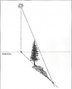 a drawing of a tree on top of a hill with lines going up and down it