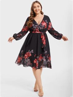 Elevate your style with this plus-size floral midi dress featuring a crisscross wrap design for a fashionable and flattering look Plus Size Business Attire, Plus Size Business, Outfit Choices, Honey Bunny, Cute Looks, I Wake Up, Wrap Midi Dress, Puff Sleeve Dresses, Plus Size Womens Clothing