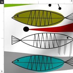 an image of three fish in the water with different colors on it's body