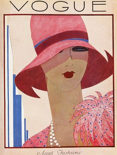 a woman wearing a pink hat and pearls on the cover of a magazine called voge