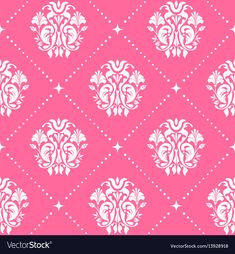 a pink and white wallpaper with an ornate design on the back ground, it is very