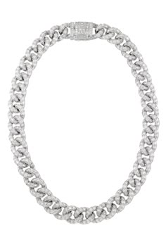 Bold Curb Link Necklace Dripping in Simulated Diamond Baguettes, Platinum Tone White Gold Necklaces, Necklace Pendants, Zodiac Necklaces, Royal Jewelry, Bracelet Collection, Baguette Diamond, Dainty Jewelry, Link Necklace, Wire Jewelry