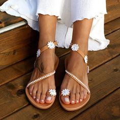 Category:Sandals; Upper Materials:Faux Leather; Embellishment:Flower; Season:Summer; Heel Type:Flat Heel; Gender:Women's; Toe Shape:Open Toe; Style:Elegant,Cute,Casual; Heel Height(inch):1-2; Outsole Materials:Rubber; Occasion:Wedding,Beach,Daily,Party; Closure Type:Loafer; Listing Date:02/24/2023; Production mode:External procurement; 2024 Trends:Plus Size,Flat Sandals,Boho Bohemia Beach; Foot Length:; Foot Width:; SizeChart1_ID:2:179956; Size chart date source:Provided by Supplier.; US Size:nu Boho Wedding Shoes, Casual Shoes Women Flats, Nude Boots, Mid Heel Boots, Black Suede Shoes, Floral Flats, Roman Sandals, Women Platform Shoes, Trending Sandals