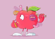 Fruit Character Design, Apple Character, Background Tv, Fruit Character, Doodle Books, Design Comics, Colored Pencil Artwork, Diy Calendar, Illustration Food