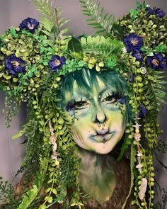 Sfx Fairy Makeup, Nature Inspired Makeup Looks, Mythical Creature Makeup, Tree Makeup Look, Anything But Hair Project Cosmetology, Goblin Makeup, Botanical Makeup, Nymph Makeup, Moss Makeup