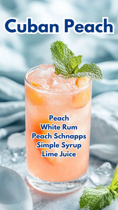 Cuban Peach White Peach Cocktail, Cocktails With Peach Schnapps, Rum Recipes Drinks, Peach Mixed Drinks, Tropical Party Drinks, Peach Rum, Bartender Drinks Recipes, Ann Louise