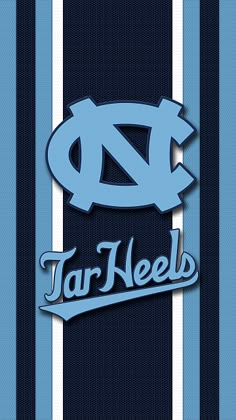 the north carolina tar heels logo on a blue and white striped background