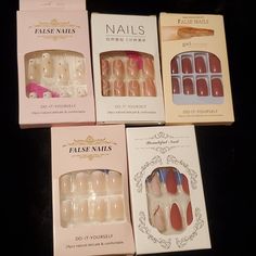 5 Boxes Or Sets Of Press On Nails. Each Set Contains 24 Pieces! Do It Yourself! Brand New, Never Opened. Nails 2024, Do It Yourself, Press On Nails, Nail Colors, Pink White, Pink Ladies, Do It, Brand New, Nails