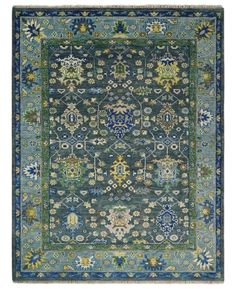 Antique 5x8, 6x9, 8x10, 9x12, 10x14 and 12x15 Hand Knotted Green Moss and Blue Traditional Persian Vintage Oushak Wool Rug | TRDCP679 - The Rug Decor Tile Furniture, Turkish Design, Heriz Rugs, Big Rugs, Manufactured Stone, Mosaic Stone, Natural Stone Tile, Porcelain Floor Tiles, Stick On Tiles