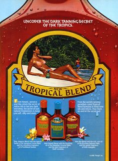 an advertisement for tropical blend with a woman laying on the beach