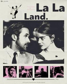 a movie poster for the film la la land with two people looking at each other