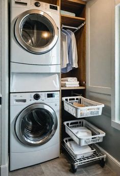 a washer and dryer in a small room